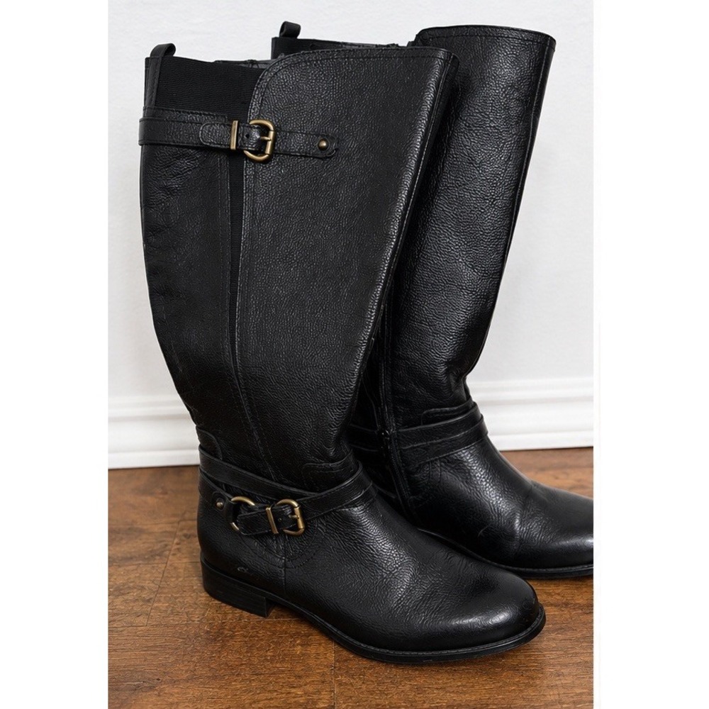 Naturalizer N5 Comfort Black Leather Knee High Riding Boots Wide Calf Sz 8.5
